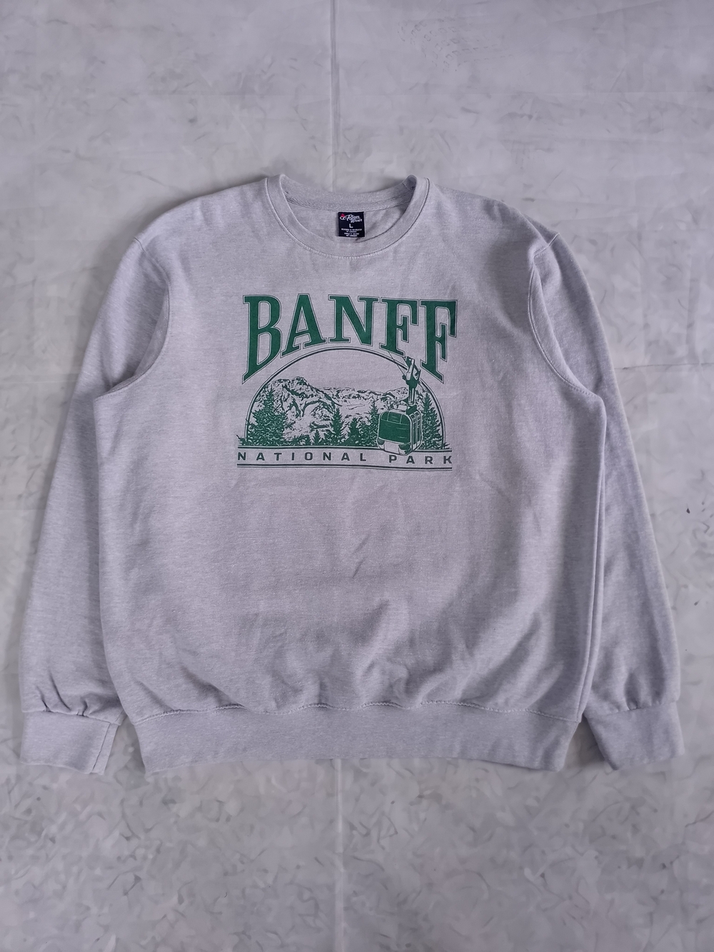 Banff National Park Crewneck Sweatshirt - Light Gray with Green Print